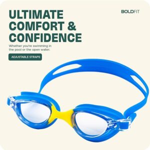 Boldfit Swimming Goggles for men women adjustable blue yellow colour