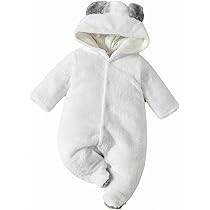 BRANDONN Unisex Baby Flannel Reversible Jumpsuit Pan Bunting Hooded Romper Outwear white colour size 12 to18 months