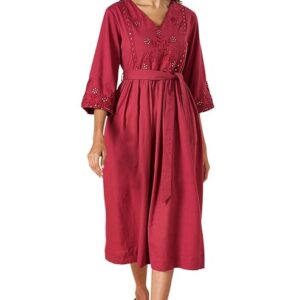 Akkriti by Pantaloons Women s Polyester Classic Mid Calf Length Dress maroon colour size XL