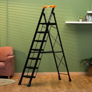 Bonkaso Alloy Steel Climb Master 7 Step Foldable Heavy Duty Ladder for Home Orange And Black Colour