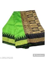 Private Lable Papa silk sambhalpuri bomki multicolored plane saree Green Colour