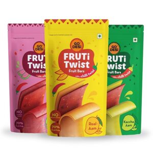 GO DESi Assorted Fruti Twist Fruit Bars 3 x Pack of 10 pieces Real Aam Kaccha Aam 7gm