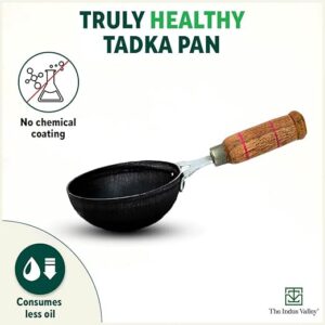 The Indus Valley Pre Seasoned Iron Tadka Pan with Wooden Handle