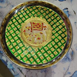 Private Label Puja Celebrations Meenakari Steel Plate 7 inches Steel 1 Pieces Multicolor
