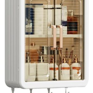 Private Label Wall Mounted Plastic Storage Rack for Kitchen Multipurpose Organizer with Doors and Shelves Durable Space Saving Storage Box White