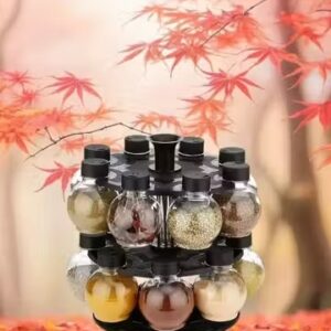 Private Label 360 Degree Revolving Round Shape Transparent Spice Rack Black