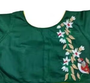 Private Label Cotton Woman Blouse with Beautiful Embroidery Design Green Size 40