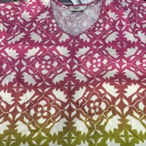 Liva Women Regular Fit Casual Soft Pure Cotton Printed Dress Pink And Green Size S