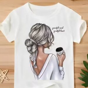Private Label COFFEE GIRL TRENDY TSHIRT FOR GIRLS SHORT SLEEVES Size L White