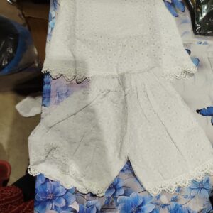 Private Label Girls Cotton Embroidered Coord Set Sleeveless Top and Shorts for Baby Girl 15 Years 16 size white
