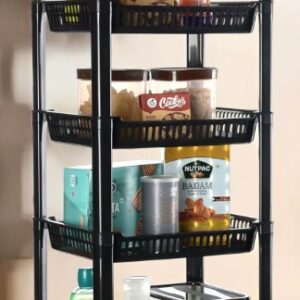 Private Label Industries Plastic 4 Layer Multipurpose Kitchen Organizer Storage Tabletop Rack Tiered Shelf Black