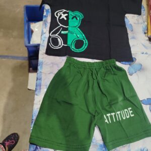 Private Label maqix latest teddy Printed TShirt Shorts Set Summer Wear for Boys Stylish Combo for 2 months to 5 Years garmi ka kapra balak ka liya green and black 22 size