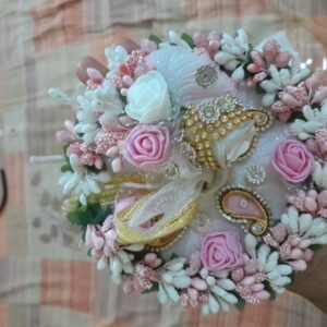 NEW FANCY WHITE MIX POLON DESIGNER DRESS WITH PAGDI