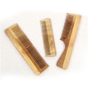 Private Label Buy Wooden Neem Comb for Men Women Pack of 3