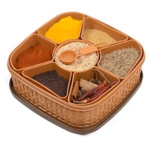 Private Label Clazkit Plastic Square 7 Section Multipurpose Masala Dabba Spice Box Set Color May Vary