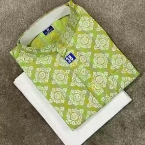 Private Label Printed Kurta pajama for men Size L Light Green