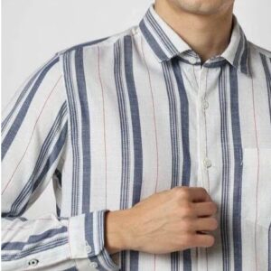 Men Striped Regular Fit Shirt with Patch Pocket size 40 white