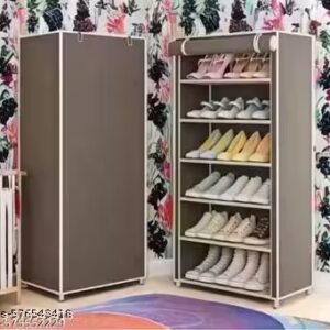 Private Label 6 Shelves Shoe Rack Plastic with Zip Door Cover Side Pockets Black