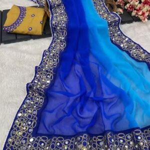 Private Label GEORGETTE SAREE and EMBROIDERY MIRROR WORK SAREE blue