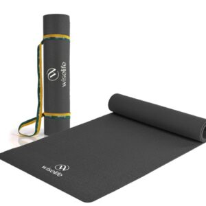 WiseLife Classic TPE 6MM Yoga Mat with Yoga Strap for Men Women Black