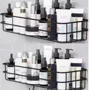 Private Label Bathroom Rack Bathroom Shelves Kitchen Storage Self Adhesive Bathroom Shelf and Shampoo Holder with 4 Hook Adhesive Shower Caddy Metal Shelf