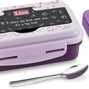 Liza Good Meal Stainless Steel Lunch Box Outer Plastic Inner Steel Tiffin Box for Kids 700ML Purple