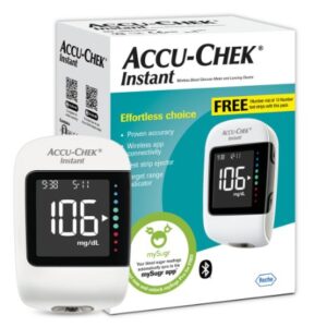 Accu Chek Instant Blood Glucose Glucometer with Bluetooth with Vial of 10 Strips 10 Lancets and a Lancing Device FREE for Accurate Blood Sugar Testing
