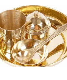 Private Label BulkySanta Brass Pooja Bhog Thali Set small Set of 5 pooja items