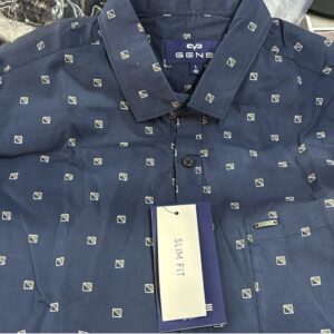 Gene Mens Slim fit Solid Casual Cotton Shirt Dark Blue Colour L Size