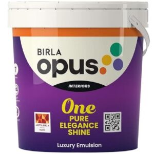 Birla Opus One Pure Elegance Shine Interior Emulsion Paint Ultra High Sheen Scuff Stain Resistant Germ Protection 7 Year Warranty 180 ML