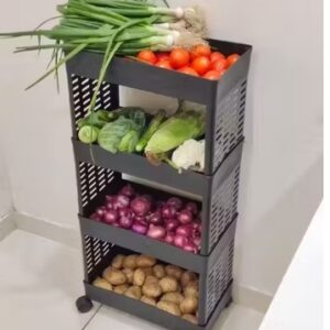 Private Label 4 Tier Kitchen Rack for Storage Onion Potato Aloo Pyaaz Fruit Vegetable Sabji Stand for Kitchen BLACK