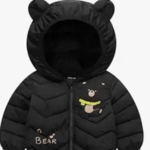 Hopscotch Boys Black Full Sleeves Embossed 3D Ear Hooded Jacket