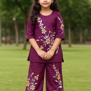 Private Label Kids Girl Top Bottom Set Purple Colour 32 Size