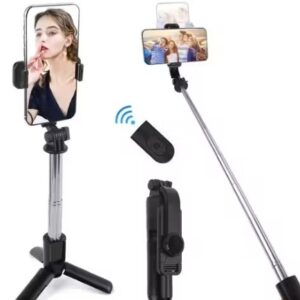 Private Label R1 Portable Selfie Sticks Tripod for Mobile Phone with Detachable Wireless Remote Black