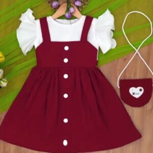 Private Label Baby Girls Midi Knee Length Festive Wedding Dress Maroon Fashion Sleeve Size 18