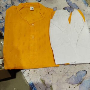 Private Label kids panjabi and dhuti set yellow and white colour 22size