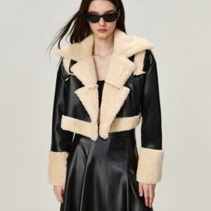 Patchwork Faux Leather Coat Black Colour L size