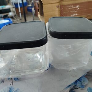 Private Label Multipurpose Transparent Jars and Storage Container with Air Tight Lid 500 ml Plastic Grocery Container. Pack of 6 Black