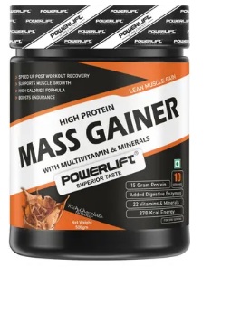POWERLIFT Mass Gainer High Protein with 22 vitamin minerals With Digezyme Blend Weight Gainers Mass Gainers 500 g Rich Chocolate