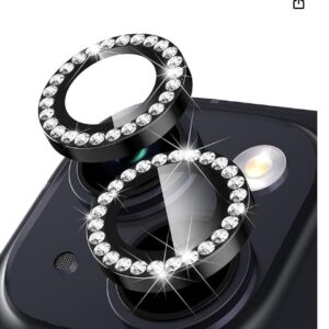 MAYBAL Diamond Camera Lens Protector Compatible for iPhone 14 iPhone 14 Plus AntiScratch Premium 9H Tempered Glass Film Aluminum Alloy Lens Ring Cover Diamond Black