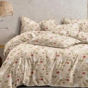 Private Label HarshBala Size 9 Feet Comforter BedSheet Set for Double Bed 2 Pillow Covers Beige