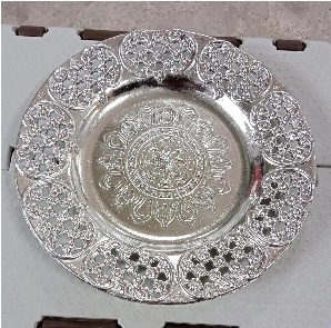 Private Label Decorative Designer Festival Ethnic Design Silver Color Pooja Thali
