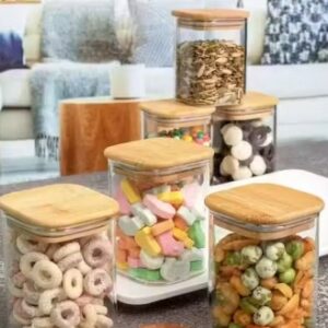 Private Label Glass Jars with wooden lid Glass Jar set PACK OF 4