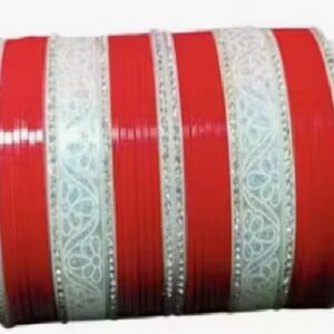 Private Label Traditional Plastic Chooda Bangle Set with Cubic Work Red and White Bridal Wedding Bangles for Both Hands 2.2