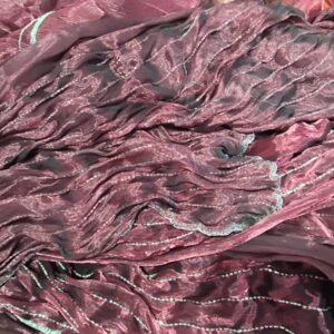 Private Label Chocolate Brown Colour Saree With White Stone Straight Stripe