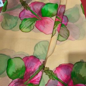 Private Label Light Orange Colour Soft Synthetic Saree With Colouring Hibiscus Design For Women