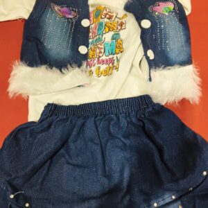 Private Label Kid Girls Denim Dark Blue Skirt Set With Jacket 26 Size
