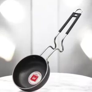 Private Label LAZYwindow Superior Iron Tadka Pan Fry Pan Pot Pan with Stainless Steel Handle 12cm Diameter NonCoated Black S0529