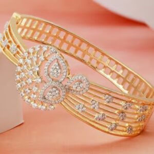 Saraf Rs Jewellery Gold Plated Zircon Embellished Floral Statement Bracelet