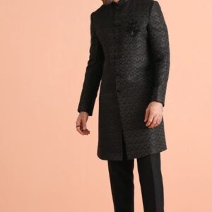 Men Black Self Design Indowestern size S colour black